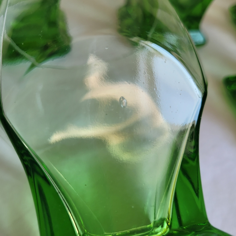 Vintage Art Deco Green Uranium Juice Glasses Glow Glass Set of 5 Approx 4x3" - Picture 7 of 8